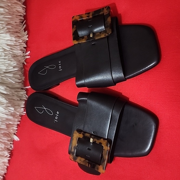 Joie Shoes - Joie Black Paige Slide Sandals flats tortoise buckle Minimalist Design